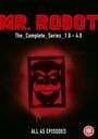 "Mr. Robot. The_Complete_Series_1.0-4.0. ALL 45 EPISODES." Ein stilisiertes Gesicht in rotem Licht und ein 18er-Logo.