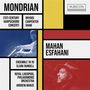 Texte: Mondrian, 21st-Century Harpsichord Concerti, Mahan Esfahani. Enthält ein farbiges quadratisches Design mit Fotos.
