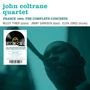 "john coltrane quartet" oben in Blau. Schwarz-Weiß-Foto von einem Musiker mit Saxophon rechts.