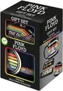 "PINK FLOYD GIFT SET Contains: Mug, Coaster & Keychain." Schwarze Box mit Regenbogen und prismatischem Design.