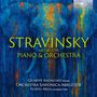 "STRAVINSKY MUSIC FOR PIANO & ORCHESTRA" steht im Vordergrund. Ein stilisierter blauer Elefant mit orangen Akzenten dominiert.