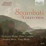 "Sgambati Collection" in großen Buchstaben, darunter verschiedene Musikwerke. Landschaftsgemälde mit Hügeln und Gebäude.