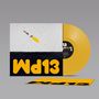 Text: "Wd13". Eine gelbe Vinylplatte, ein Cover mit einer Rakete, darunter Text in großer, gelber Schrift.