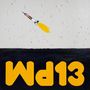 Gelber Text "Wd13" auf schwarzem Hintergrund. Rakete mit US-Flagge und gelbem Feuerschweif fliegt nach oben. 
