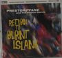 Oben steht "Preston Pfanz and The Seaton Sands". Darunter "Return to Burnt Island". Bunte, abstrakte Muster im Hintergrund.