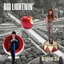 Text: "BIG LIGHTNIN'" und "Original Sin". Ein großes, angebissenes rotes Apfel, Person im Leoparden-Look auf einem Podest.
