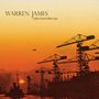 Text: "WARREN JAMES tales from film city". Silhouetten von Kränen bei Sonnenuntergang, ein Flugzeug am Himmel.