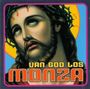 "VAN GOD LOS MONZA" steht unter einem Gemälde von Jesus mit Dornenkrone und blutigen Tropfen auf der Stirn.