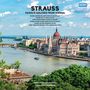"STRAUSS. FAMOUS WALTZES FROM VIENNA. Ansicht der Donau und des Parlamentsgebäudes in Budapest an einem sonnigen Tag."