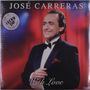 "José Carreras" und "With Love" stehen auf einem Albumcover. Ein Mann im Anzug lächelt, roter Vorhang im Hintergrund.