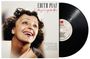 Schrift: "EDITH PIAF", "Non je ne regrette Rien". Lächelnde Frau und eine Schallplatte daneben.