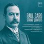 "PAUL CARO STRING QUINTETS" und Musiker-Namen. Historische Fotografie eines Mannes mit Schnurrbart im Anzug auf blauem Hintergrund.