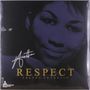 Text: "Aretha", "RESPECT", "ARETHA FRANKLIN". Gesicht einer Frau im Hintergrund, leichtes Lächeln.