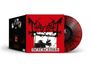 Auf einem roten Hintergrund steht "DEATHCRUSH". Links ist eine schwarze und weiße Illustration. Ein Vinyl mit rot-schwarzem Muster.