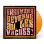 Text "Bushman's Revenge, Ah, Les Vaches!" in verspielter Schrift. Bunte Schallplattenhülle, orangefarbene Vinylplatte halb sichtbar.