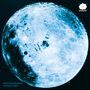 Text: "MOON INHABITANTS CANNED LUNA". Ein blau-weißes Bild des Mondes mit einem Wolkenlogo rechts oben.