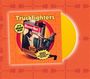 "Truckfighters", "It's Brand New!", "Balance, Grace and Dedication Inside". Illustration mit orangem Hintergrund.