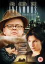 "Infamous: The Life of Truman Capote" oben, mit drei großen Gesichtern darunter, eine Bewertung von Sternen und Skyline.