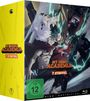 "My Hero Academia 7. Staffel" steht auf einem gelben Hintergrund. Zwei Charaktere kämpfen in einer dynamischen Pose.