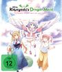 "Miss Kobayashi's Dragon Maid. Ein einsamer Drache sehnt sich nach Liebe." Illustration von drei Mädchen, eins mit Flügeln.