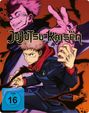 Text: "Jujutsu Kaisen", "FSK ab 16 freigegeben". Illustration von zwei kämpfenden Anime-Figuren vor orangenem Hintergrund.