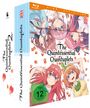 "The Quintessential Quintuplets", "FSK ab 12 freigegeben", umgeben von fünf Mädchen mit roten Blütenblättern.