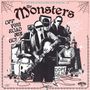 "The Monsters. Off the road we go! Dope Dead." Illustration von Musikern mit Instrumenten und verdeckten Augen.