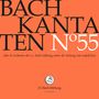 BACH KANTATEN Nº55, chor & orchester der j.s. bach-stiftung. J.S. Bach-Stiftung St. Gallen Logo. Hintergrund orange.