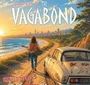 "The return of the Vagabond" und "Headlights on the Highway" stehen in kräftigen Lettern. Eine Person spaziert am Strand, nahe eines alten Autos.