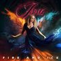 Text oben: "Issa". Text unten: "Fire and Ice". Frau in elegantem Kleid, umgeben von Flammen und Eis.