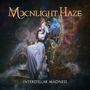 "Moonlight Haze" und "Interstellar Madness". Eine surreal gekleidete Frau sitzt auf einem verzierten Thron im Weltraum.