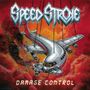 „Speed Stroke“ und „Damage Control“ in Metall-Optik. Ein Flugzeug hängt an Ketten im Himmel, umgeben von Flammen und Rauch.