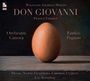 „Don Giovanni, Prague Version“ steht groß. Darunter ein braunes Ei auf einem Tisch. Orchester: Canova, Dirigent: Enrico Pagano.