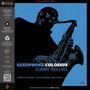 "SAXOPHONE COLOSSUS" und "SONNY ROLLINS" in Blau. Silhouette eines Saxophonspielers vor blauem Hintergrund.