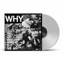"WHY" oben, "DISCHARGE" links. Schwarz-weiß Fotos zeigen bedrückende Szenen von Menschen. Eine Vinyl-Schallplatte rechts.