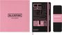 "BLACKPINK, MOLESKINE" auf rosa und schwarzem Hintergrund, stilvolles Design mit rosa und schwarzen Notizbüchern.
