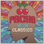 Text: "Pacha Ibiza Classics". Illustration eines Kopfes mit buntem, psychedelischem Hintergrund und Kirschen-Logo.
