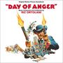 "DAY OF ANGER", Musik von Riz Ortolani. Illustration: Mann mit Pistolen, Pferde und Western-Szenen.