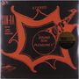 "Sound Sun Pleasure!!" erscheint in einem abstrakten Design, mit orangefarbenen Formen und einem goldenen Sticker.