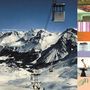 Links oben steht "The Ladybug Transistor Beverley Atonale". Seilbahn schwebt über verschneiten Bergen.