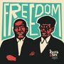 Text "FREEDOM". Darunter zwei stilisierte, ernst blickende Männer in Anzügen. Text: "Keith & Tex, Produced by Roberto Sanchez".