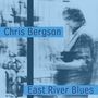 Text: "Chris Bergson - East River Blues". Unscharfes, blau gefärbtes Bild einer Person mit Gitarre.