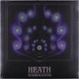 "HEATH MURMURATIONS" steht unten. Eine Illustration zeigt spiralförmige Muster in Violett und Grün auf schwarzem Hintergrund.