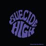 Text: "SUECIDE HIGH", "Chaos has its Charm". Lila Schrift auf schwarzem Hintergrund. Psychedelischer Stil.