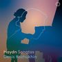 „Haydn Sonatas, Denis Kozhukhin“ steht vor einem Klavierspieler in Silhouette, umrahmt von einem pastellfarbenen Verlauf.