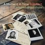 "A Moment in Time Schubert Christian Blackshaw". Fotos und Notenblätter auf Holzuntergrund.
