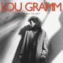 Text: "LOU GRAMM" oben, "READY OR NOT" darunter. Schwarzweißes Foto eines Mannes mit Locken und Mantel, Schatten im Hintergrund.