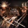 Text: "Wiener Philharmoniker New Year’s Celebration Willi Boskovsky". Cello spielender Musiker, Sektgläser, Feuerwerk.