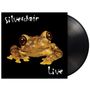 „silverchair Live“ in weißer Schrift auf Schwarz. Eine gelbe Kröte mit großen Augen blickt direkt nach vorne. Vinylplatte sichtbar.