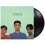 Text oben: "Y.M.O." 
Unten: "NAUGHTY BOYS". 
Drei Männer in bunten Pullovern, Vinyls sichtbar.